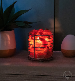6" Stainless Steel Basket Lamp w/ Red Himalayan Salt Chunks