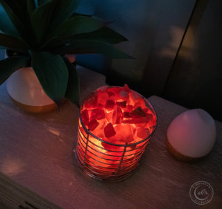 6" Stainless Steel Basket Lamp w/ Red Himalayan Salt Chunks