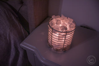 6" Stainless Steel Basket Lamp w/ White Himalayan Salt Chunks