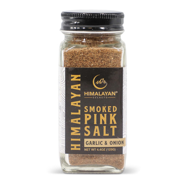 4.4 oz French Glass Himalayan Smoked Pink Salt Shaker - Garlic & Onion