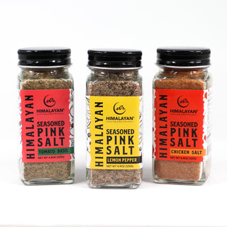 Gourmet Seasoned Himalayan Salt Shaker Set of 3 - Chicken Salt, Lemon Pepper, Tomato Basil