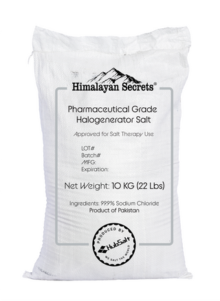 22lbs sack of Pharmaceutical grade halogenerator salt, approved for salt therapy use. A Himalayan Secrets product. 
