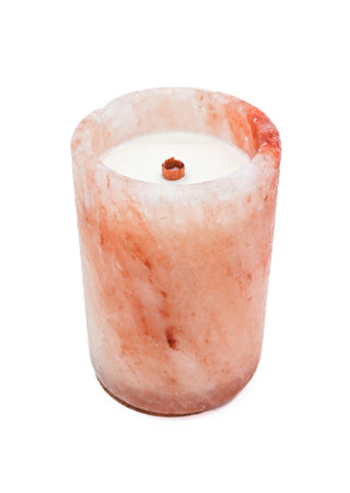 Tall Cylinder Pink Salt Poured Wax Candle Holder 6"