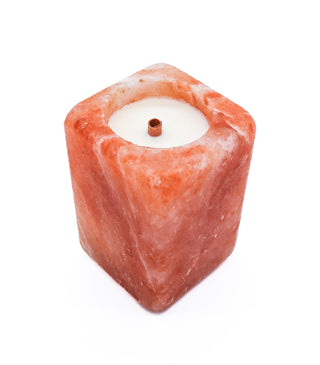 Cube Shape Pink Salt Poured Wax Candle Holder 4x6"