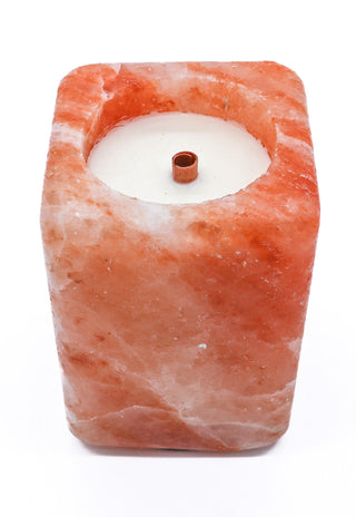 Cube Shape Pink Salt Poured Wax Candle Holder 4x6"