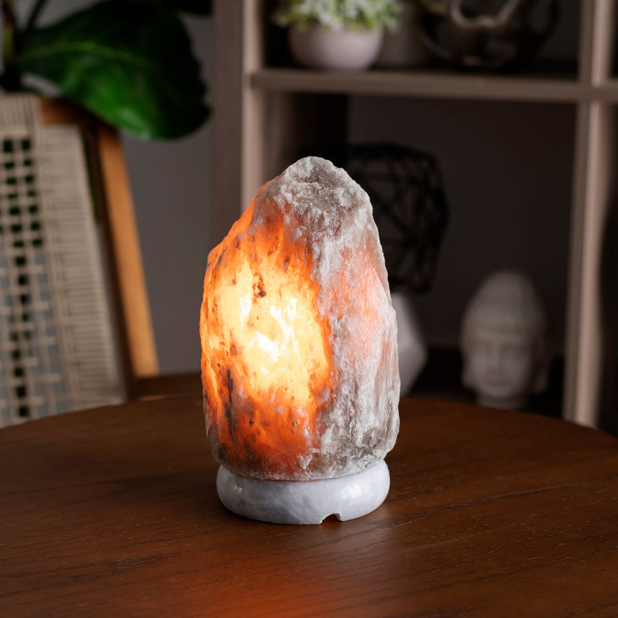 Natural Gray Himalayan Salt Lamp w/ Marble Base 6-8 Lbs