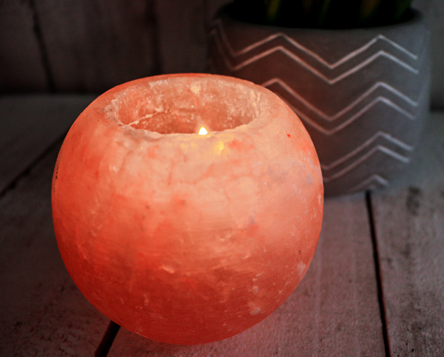Himalayan Salt Globe Shape Tealight Candle Holder 3.5"