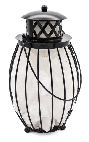 10.5" Black Iron Lantern Lamp w/ WHITE Salt Chunks