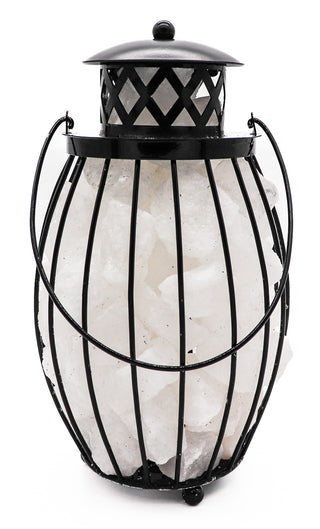 10.5" Black Iron Lantern Lamp w/ WHITE Salt Chunks