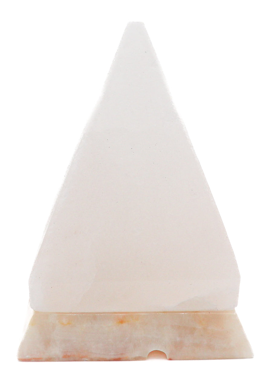 White Himalayan Salt Pyramid Shape Lamp w/ Onyx Marble Base
